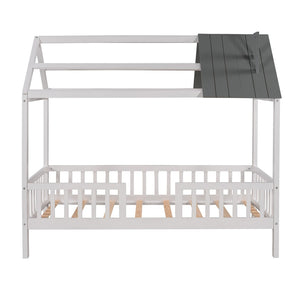 HomeRoots White Wood Twin House Bed – Charming, Durable Design for Cozy Kids’ Bedrooms – Easy Assembly & Style 606871