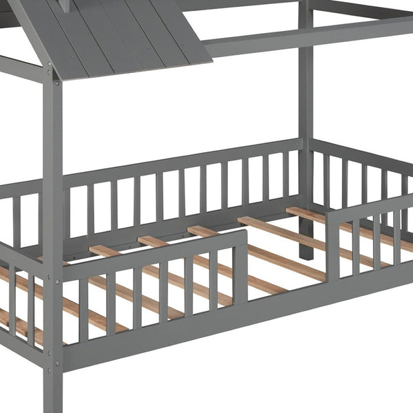 HomeRoots Gray Wood Twin Bed Frame - Modern Platform Design with Durable Construction for Stylish Sleep Solutions 606872