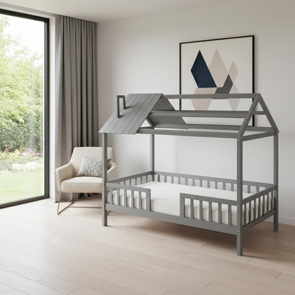 HomeRoots Gray Wood Twin Bed Frame - Modern Platform Design with Durable Construction for Stylish Sleep Solutions 606872