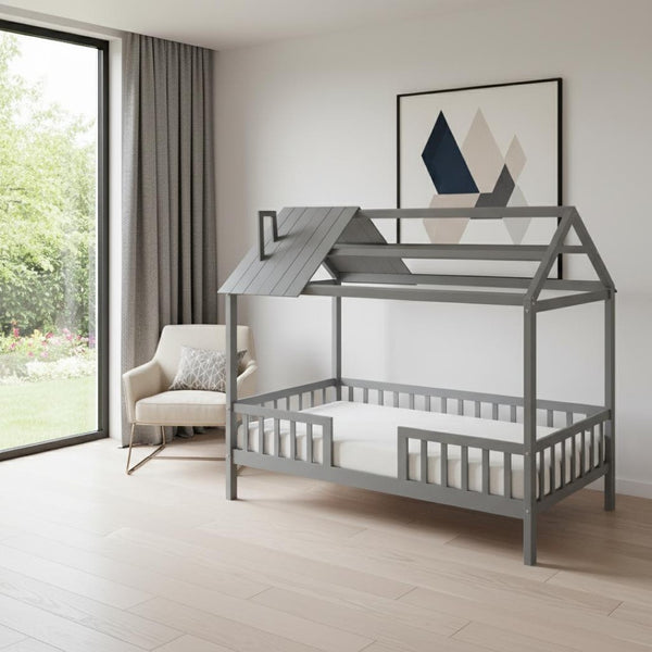 HomeRoots Gray Wood Twin Bed Frame - Modern Platform Design with Durable Construction for Stylish Sleep Solutions 606872