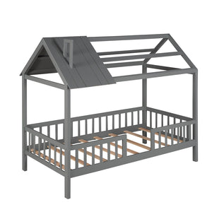 HomeRoots Gray Wood Twin Bed Frame - Modern Platform Design with Durable Construction for Stylish Sleep Solutions 606872