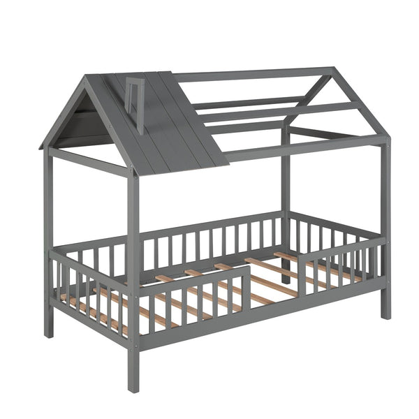 HomeRoots Gray Wood Twin Bed Frame - Modern Platform Design with Durable Construction for Stylish Sleep Solutions 606872