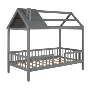 HomeRoots Gray Wood Twin Bed Frame - Modern Platform Design with Durable Construction for Stylish Sleep Solutions 606872