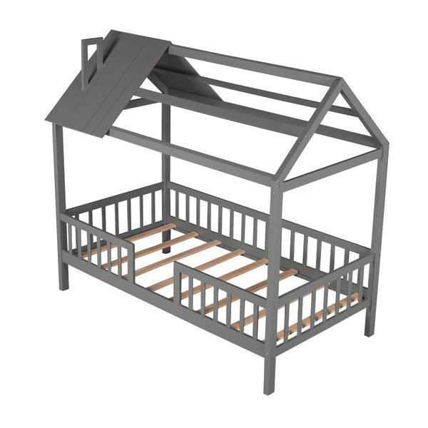 HomeRoots Gray Wood Twin Bed Frame - Modern Platform Design with Durable Construction for Stylish Sleep Solutions 606872
