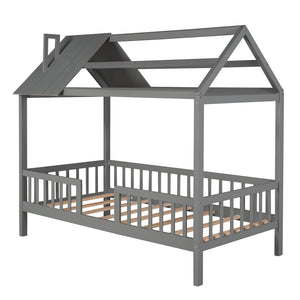 HomeRoots Gray Wood Twin Bed Frame - Modern Platform Design with Durable Construction for Stylish Sleep Solutions 606872