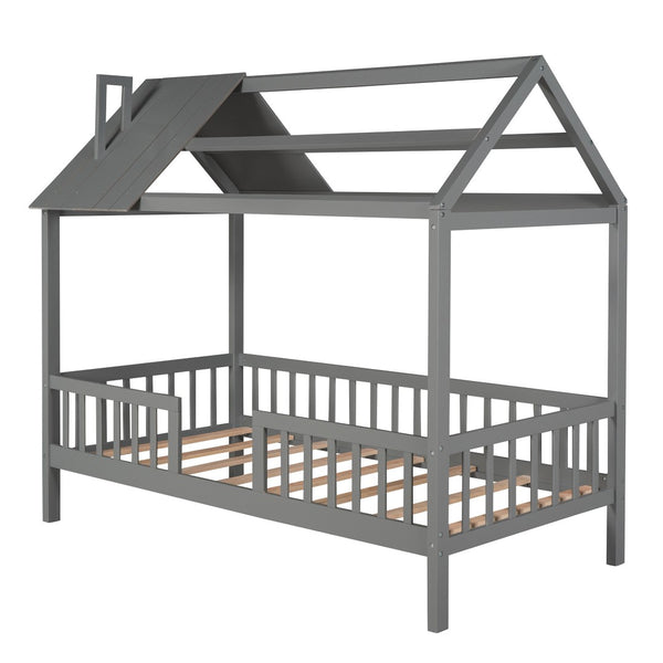 HomeRoots Gray Wood Twin Bed Frame - Modern Platform Design with Durable Construction for Stylish Sleep Solutions 606872