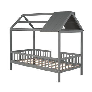HomeRoots Gray Wood Twin Bed Frame - Modern Platform Design with Durable Construction for Stylish Sleep Solutions 606872
