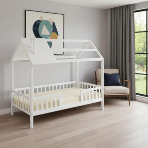 HomeRoots White Wood Twin Bed Frame - Sturdy Platform Design with 12 Support Slats for Lasting Comfort & Style 606873