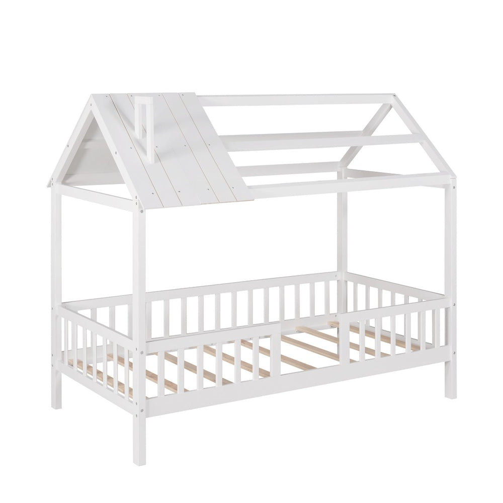 HomeRoots White Wood Twin Bed Frame - Sturdy Platform Design with 12 Support Slats for Lasting Comfort & Style 606873