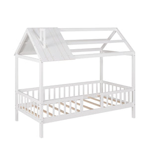 HomeRoots White Wood Twin Bed Frame - Sturdy Platform Design with 12 Support Slats for Lasting Comfort & Style 606873