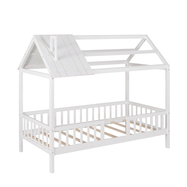 HomeRoots White Wood Twin Bed Frame - Sturdy Platform Design with 12 Support Slats for Lasting Comfort & Style 606873
