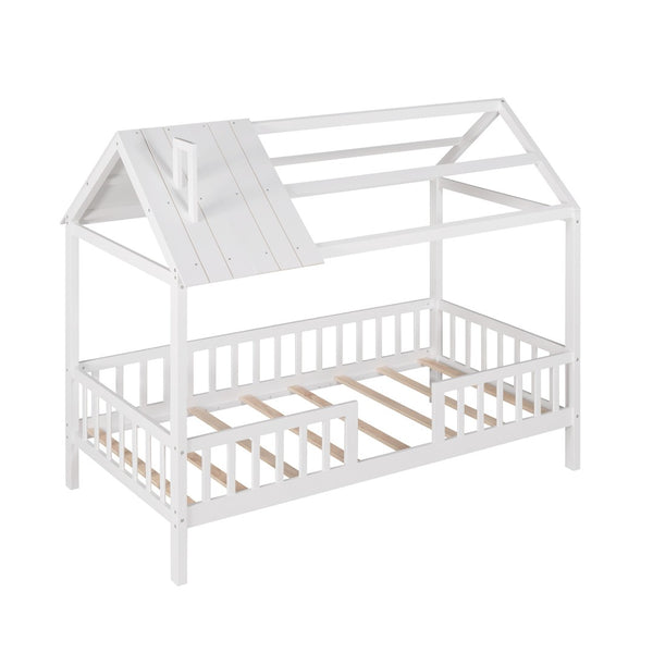 HomeRoots White Wood Twin Bed Frame - Sturdy Platform Design with 12 Support Slats for Lasting Comfort & Style 606873