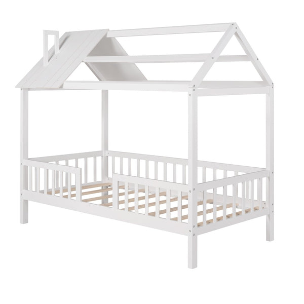 HomeRoots White Wood Twin Bed Frame - Sturdy Platform Design with 12 Support Slats for Lasting Comfort & Style 606873