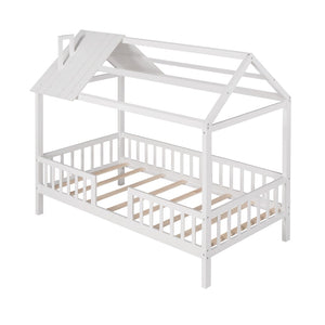 HomeRoots White Wood Twin Bed Frame - Sturdy Platform Design with 12 Support Slats for Lasting Comfort & Style 606873