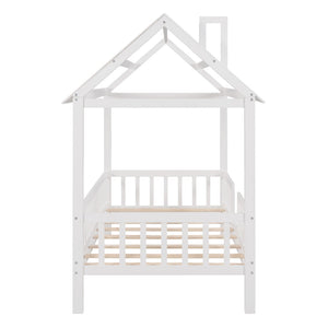 HomeRoots White Wood Twin Bed Frame - Sturdy Platform Design with 12 Support Slats for Lasting Comfort & Style 606873