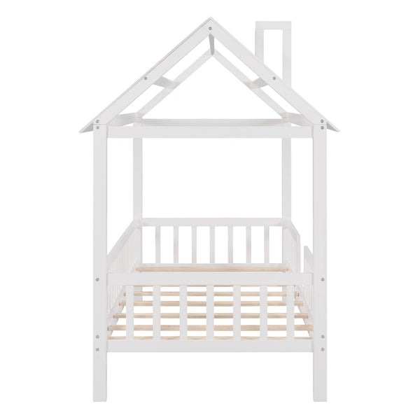 HomeRoots White Wood Twin Bed Frame - Sturdy Platform Design with 12 Support Slats for Lasting Comfort & Style 606873