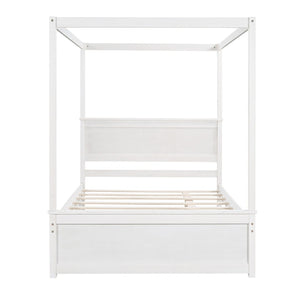 HomeRoots White Wood Full Bed Frame with Twin Trundle - Space-Saving Design for Kids or Guest Rooms, Durable! 606874