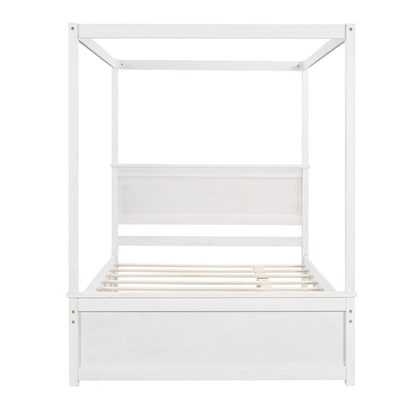 HomeRoots White Wood Full Bed Frame with Twin Trundle - Space-Saving Design for Kids or Guest Rooms, Durable! 606874