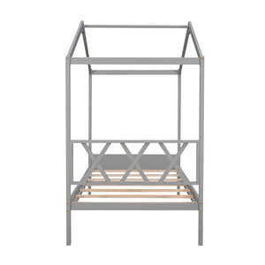 HomeRoots Gray Wood Twin House Bed – Modern Cozy Design with Sturdy Support, Perfect for Kids' Playful Retreat 606875