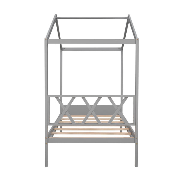 HomeRoots Gray Wood Twin House Bed – Modern Cozy Design with Sturdy Support, Perfect for Kids' Playful Retreat 606875
