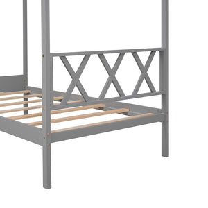 HomeRoots Gray Wood Twin House Bed – Modern Cozy Design with Sturdy Support, Perfect for Kids' Playful Retreat 606875
