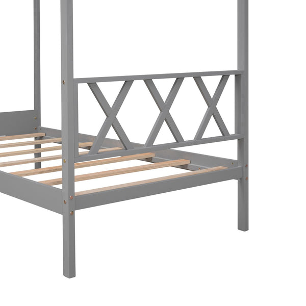 HomeRoots Gray Wood Twin House Bed – Modern Cozy Design with Sturdy Support, Perfect for Kids' Playful Retreat 606875