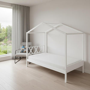 HomeRoots White Wood Twin House Bed – Modern Minimalist Design for Cozy Bedrooms, Durable & Stylish Frame 606876