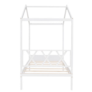 HomeRoots White Wood Twin House Bed – Modern Minimalist Design for Cozy Bedrooms, Durable & Stylish Frame 606876
