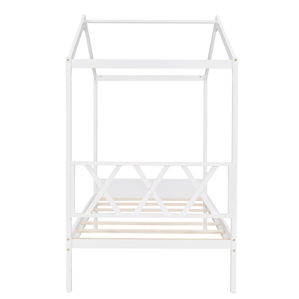 HomeRoots White Wood Twin House Bed – Modern Minimalist Design for Cozy Bedrooms, Durable & Stylish Frame 606876