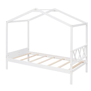 HomeRoots White Wood Twin House Bed – Modern Minimalist Design for Cozy Bedrooms, Durable & Stylish Frame 606876