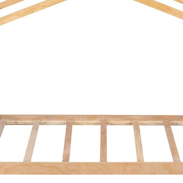 HomeRoots Natural Wood Twin House Bed - Stylish Platform Frame for Cozy Kids' Rooms, Minimalist Spaces & Guests 606877