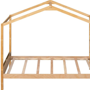 HomeRoots Natural Wood Twin House Bed - Stylish Platform Frame for Cozy Kids' Rooms, Minimalist Spaces & Guests 606877