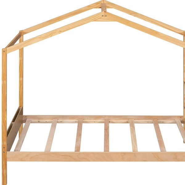 HomeRoots Natural Wood Twin House Bed - Stylish Platform Frame for Cozy Kids' Rooms, Minimalist Spaces & Guests 606877