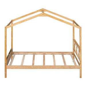 HomeRoots Natural Wood Twin House Bed - Stylish Platform Frame for Cozy Kids' Rooms, Minimalist Spaces & Guests 606877