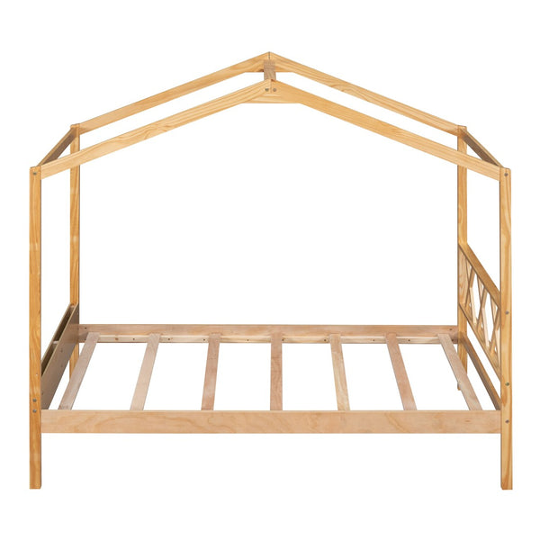 HomeRoots Natural Wood Twin House Bed - Stylish Platform Frame for Cozy Kids' Rooms, Minimalist Spaces & Guests 606877
