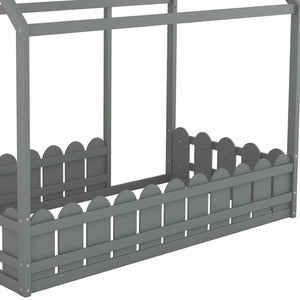 HomeRoots Gray Wood Twin Bed Frame – Modern, Durable Design with Supportive Slats for Small Spaces & Comfort 606878