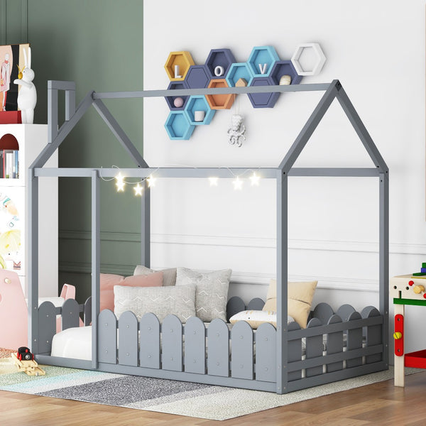 HomeRoots Gray Wood Twin Bed Frame – Modern, Durable Design with Supportive Slats for Small Spaces & Comfort 606878