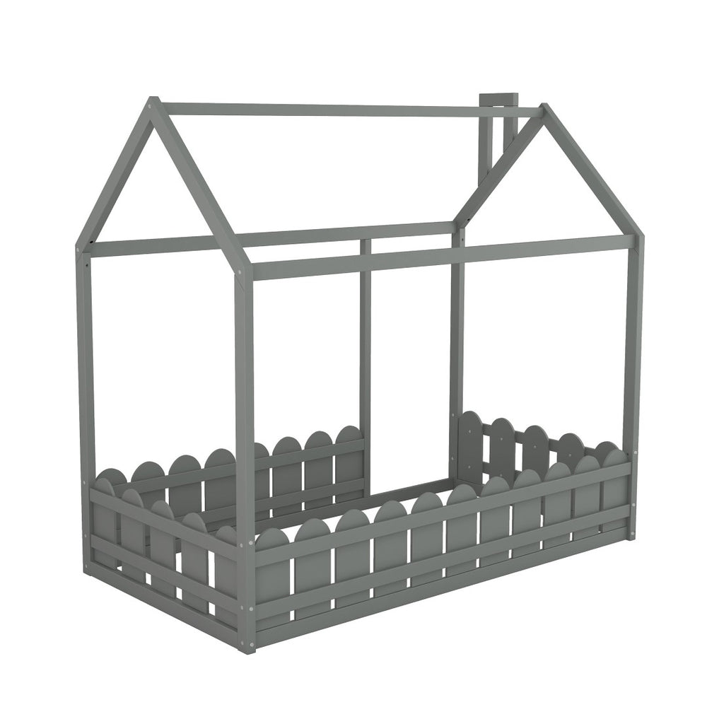 HomeRoots Gray Wood Twin Bed Frame – Modern, Durable Design with Supportive Slats for Small Spaces & Comfort 606878
