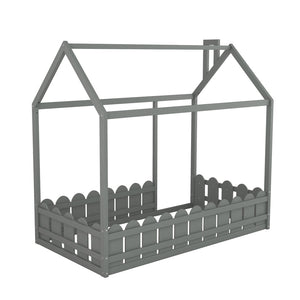 HomeRoots Gray Wood Twin Bed Frame – Modern, Durable Design with Supportive Slats for Small Spaces & Comfort 606878