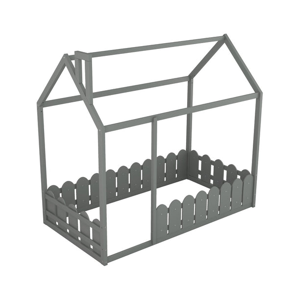 HomeRoots Gray Wood Twin Bed Frame – Modern, Durable Design with Supportive Slats for Small Spaces & Comfort 606878