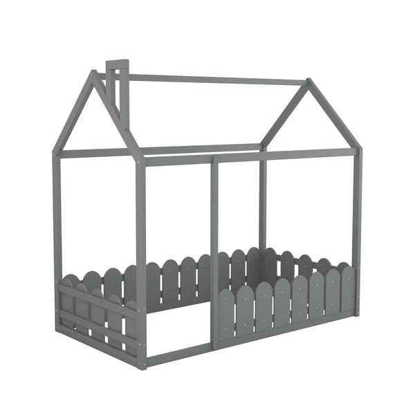 HomeRoots Gray Wood Twin Bed Frame – Modern, Durable Design with Supportive Slats for Small Spaces & Comfort 606878