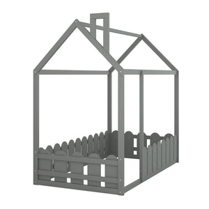 HomeRoots Gray Wood Twin Bed Frame – Modern, Durable Design with Supportive Slats for Small Spaces & Comfort 606878