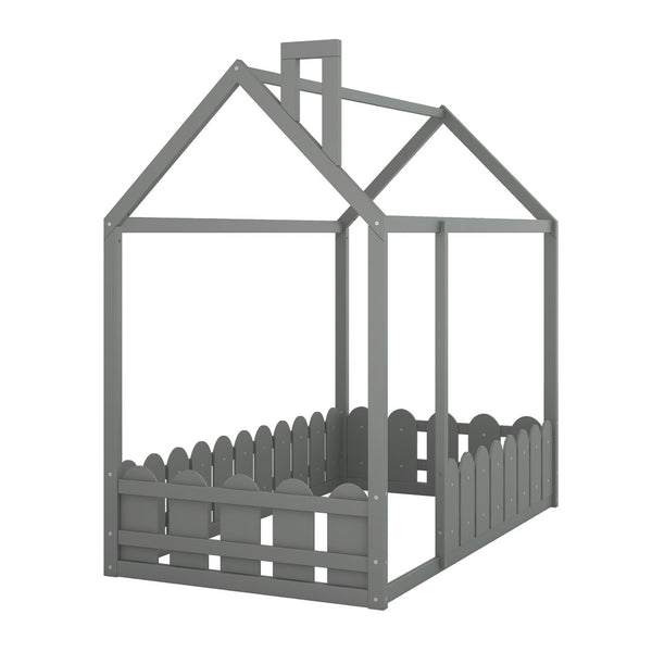 HomeRoots Gray Wood Twin Bed Frame – Modern, Durable Design with Supportive Slats for Small Spaces & Comfort 606878