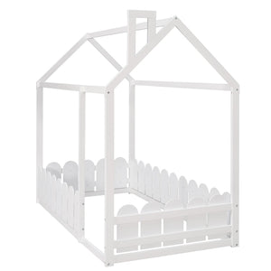 HomeRoots White Wood Twin Bed Frame – Elegant Platform Design with Durable Support for Kids, Teens & Guests 606879