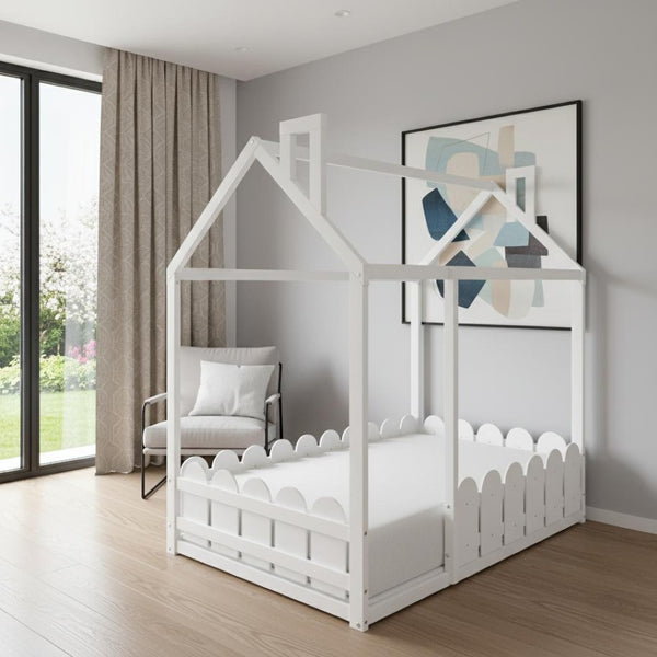 HomeRoots White Wood Twin Bed Frame – Elegant Platform Design with Durable Support for Kids, Teens & Guests 606879