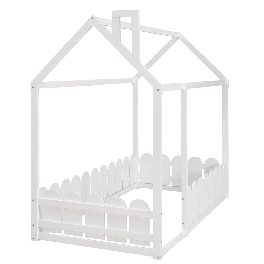 HomeRoots White Wood Twin Bed Frame – Elegant Platform Design with Durable Support for Kids, Teens & Guests 606879