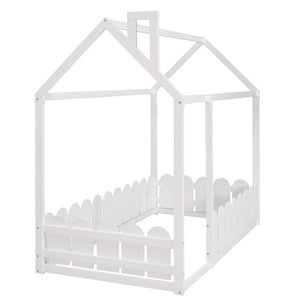 HomeRoots White Wood Twin Bed Frame – Elegant Platform Design with Durable Support for Kids, Teens & Guests 606879