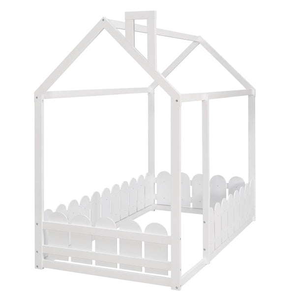 HomeRoots White Wood Twin Bed Frame – Elegant Platform Design with Durable Support for Kids, Teens & Guests 606879