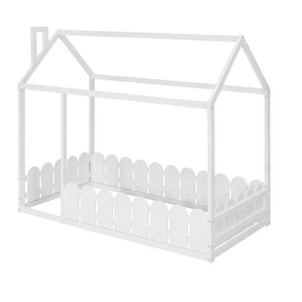 HomeRoots White Wood Twin Bed Frame – Elegant Platform Design with Durable Support for Kids, Teens & Guests 606879