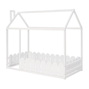 HomeRoots White Wood Twin Bed Frame – Elegant Platform Design with Durable Support for Kids, Teens & Guests 606879